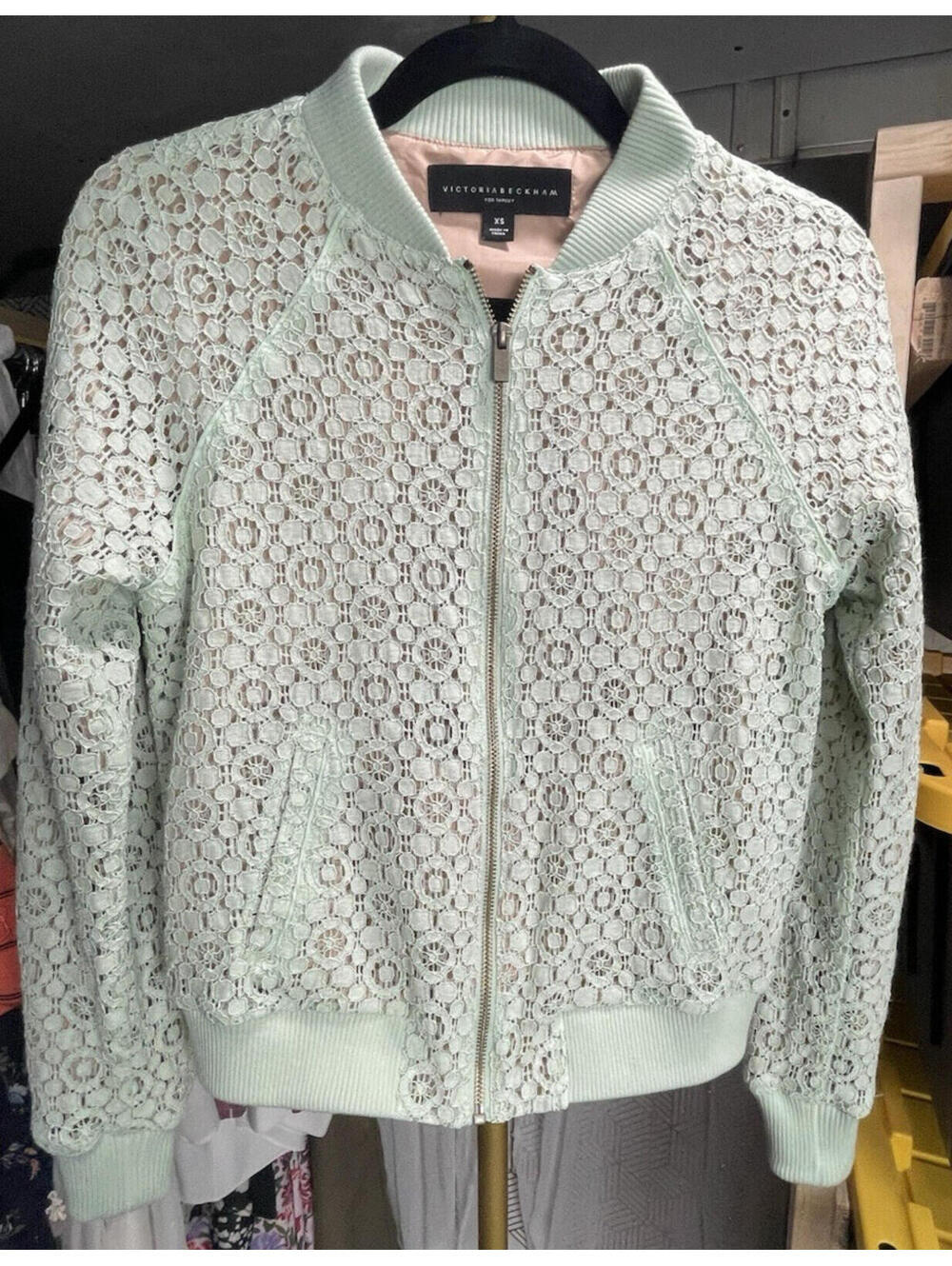 Victoria Beckham for Target Sage Mint Green Lace Bomber Jacket Women’s Size XS